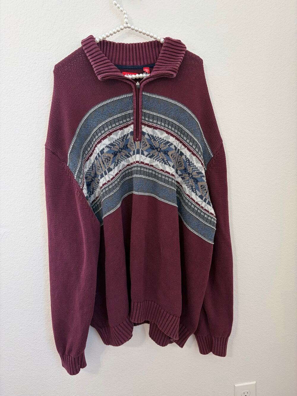 IZOD Men’s Size 4XLT Tall Sweater Quarter Zip Pullover Maroon Red Winter Jumper
